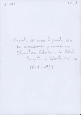 Decreto del nuevo Reglamento sobre la organización y creación del Observatorio Astronómico de Mad...