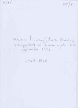 Memoria técnica (situación Observatorio) correspondiente al trienio agosto 1899 y septiembre 1902